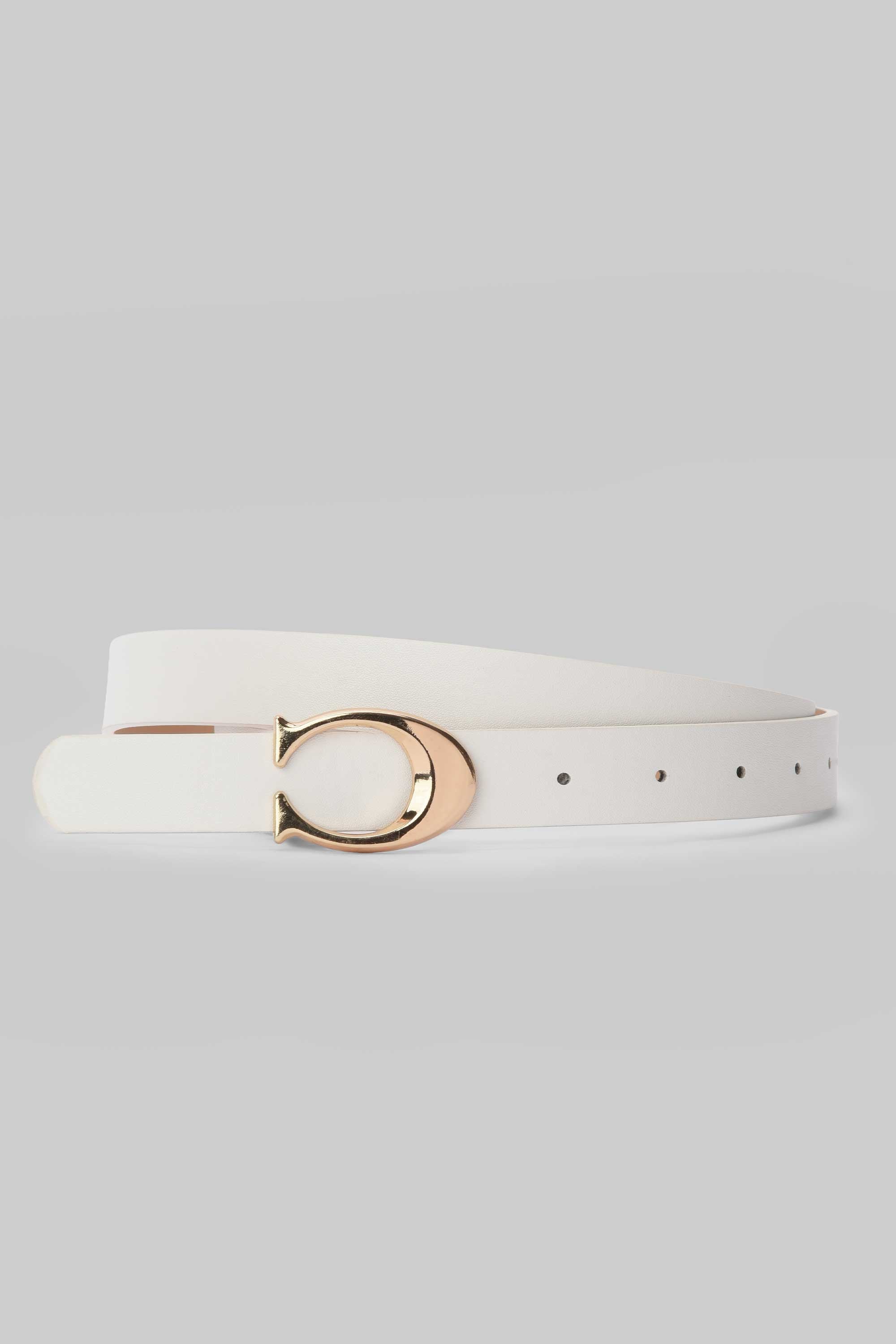 White Horseshoe Buckle Slim Belt