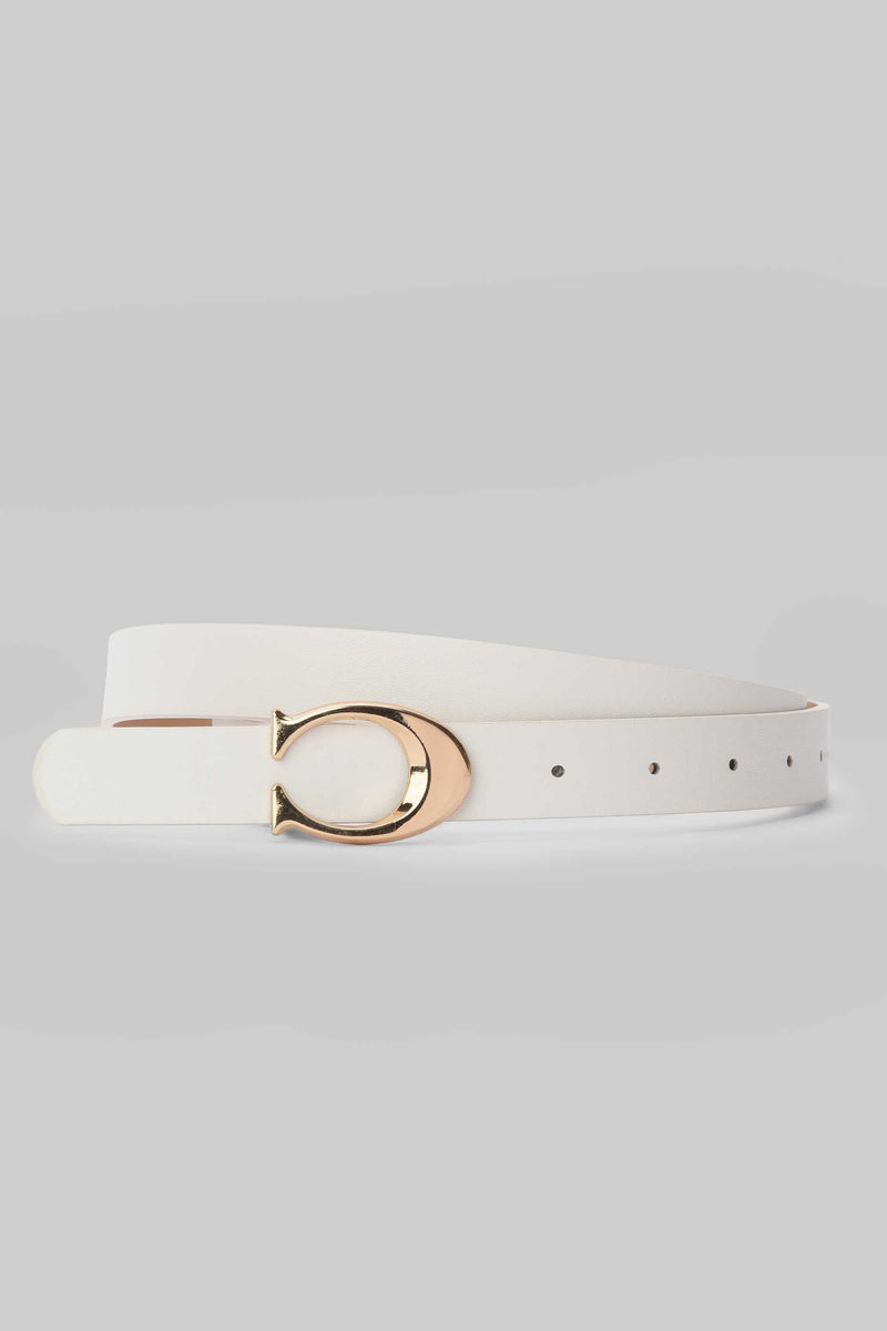 White Horseshoe Buckle Slim Belt belt CIZARO - Cizaro Jeans