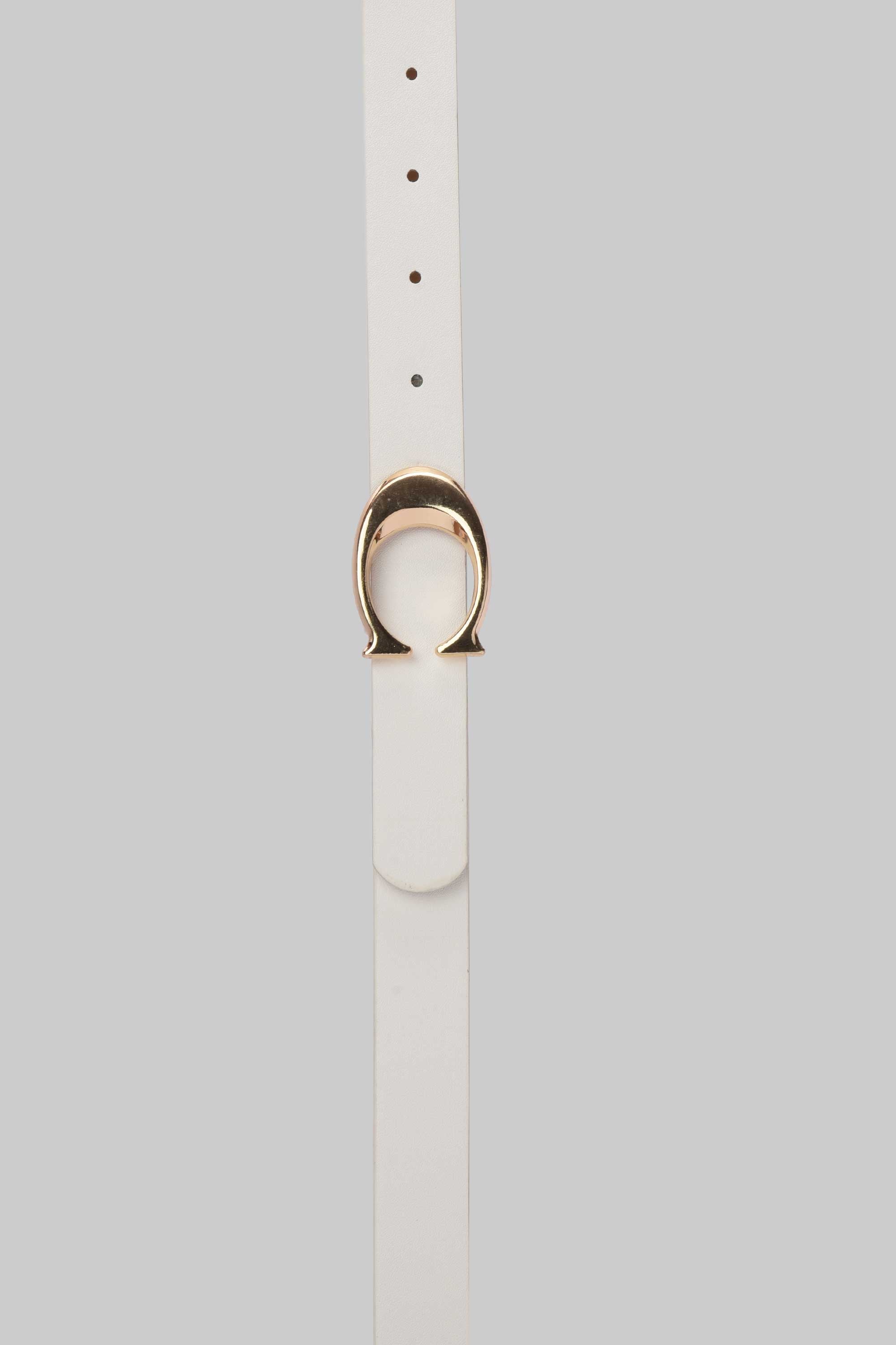 White Horseshoe Buckle Slim Belt