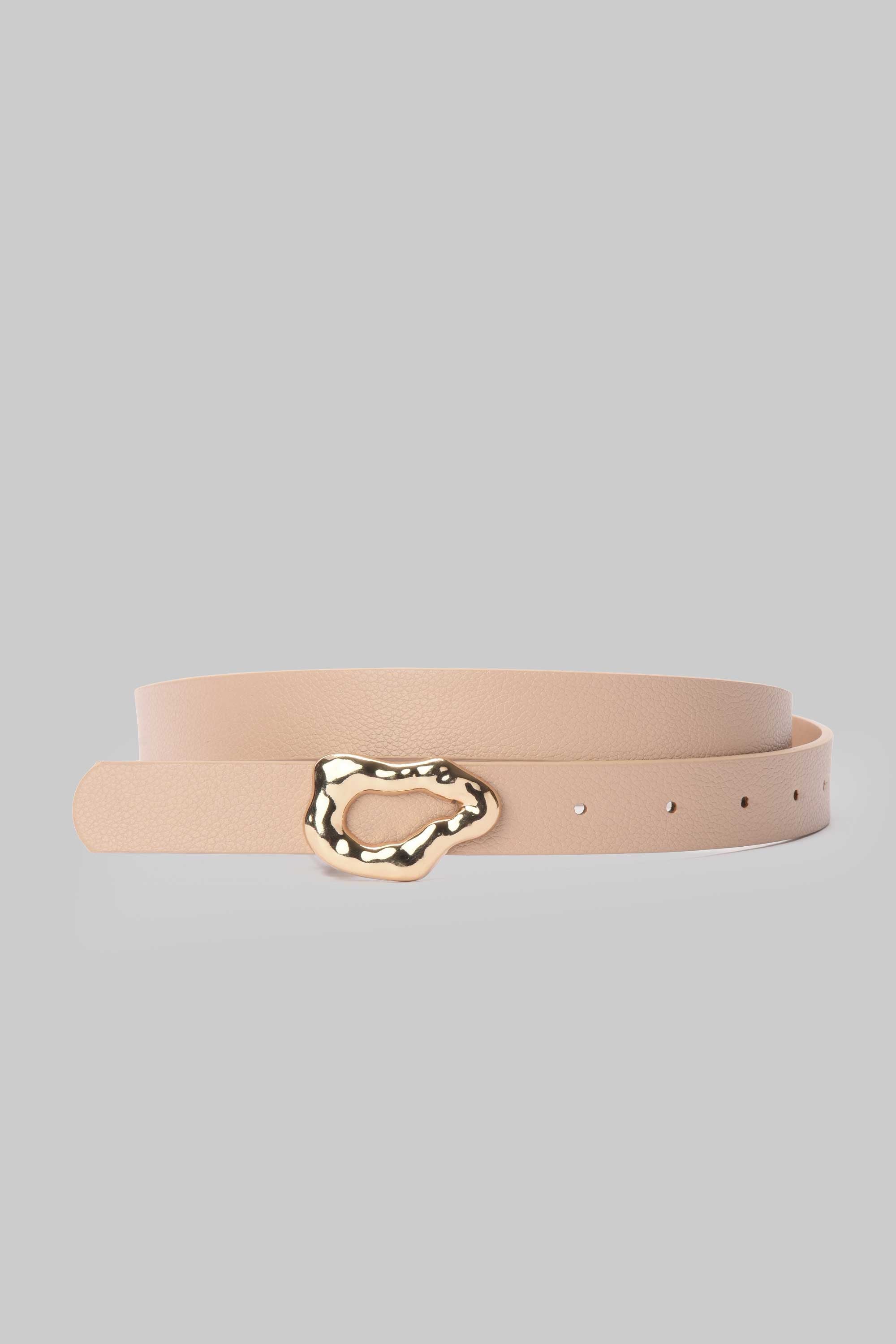 Beige Organic Gold Buckle Belt