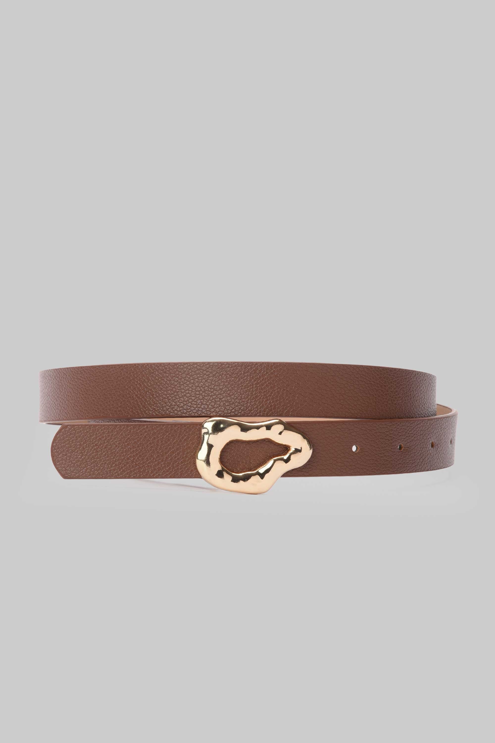 Brown Organic Gold Buckle Belt Belt CIZARO - Cizaro Jeans