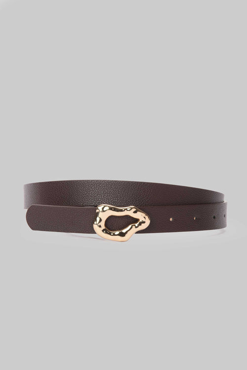 Chocolate Organic Gold Buckle Belt belt CIZARO - Cizaro Jeans