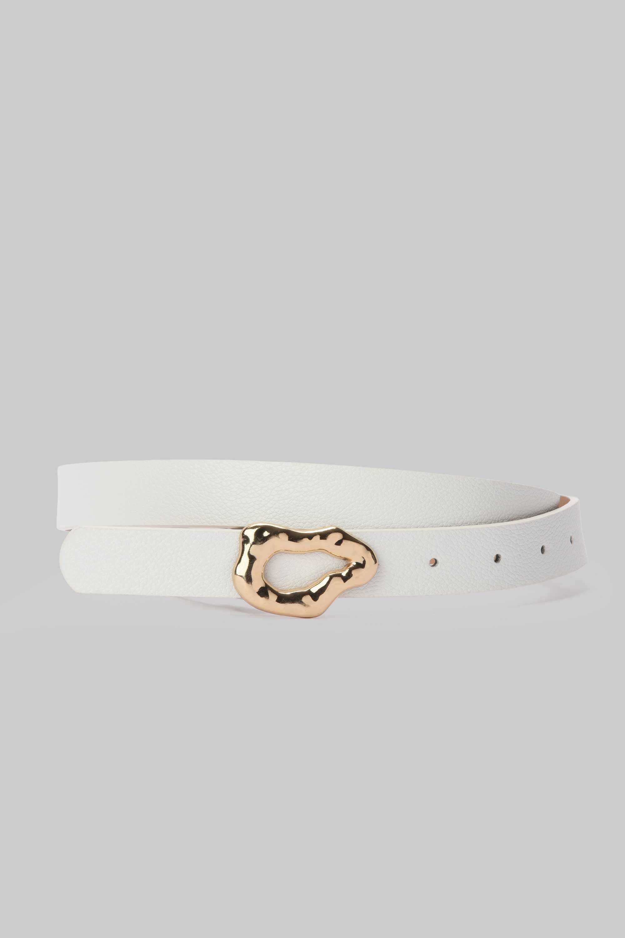 White Organic Gold Buckle Belt