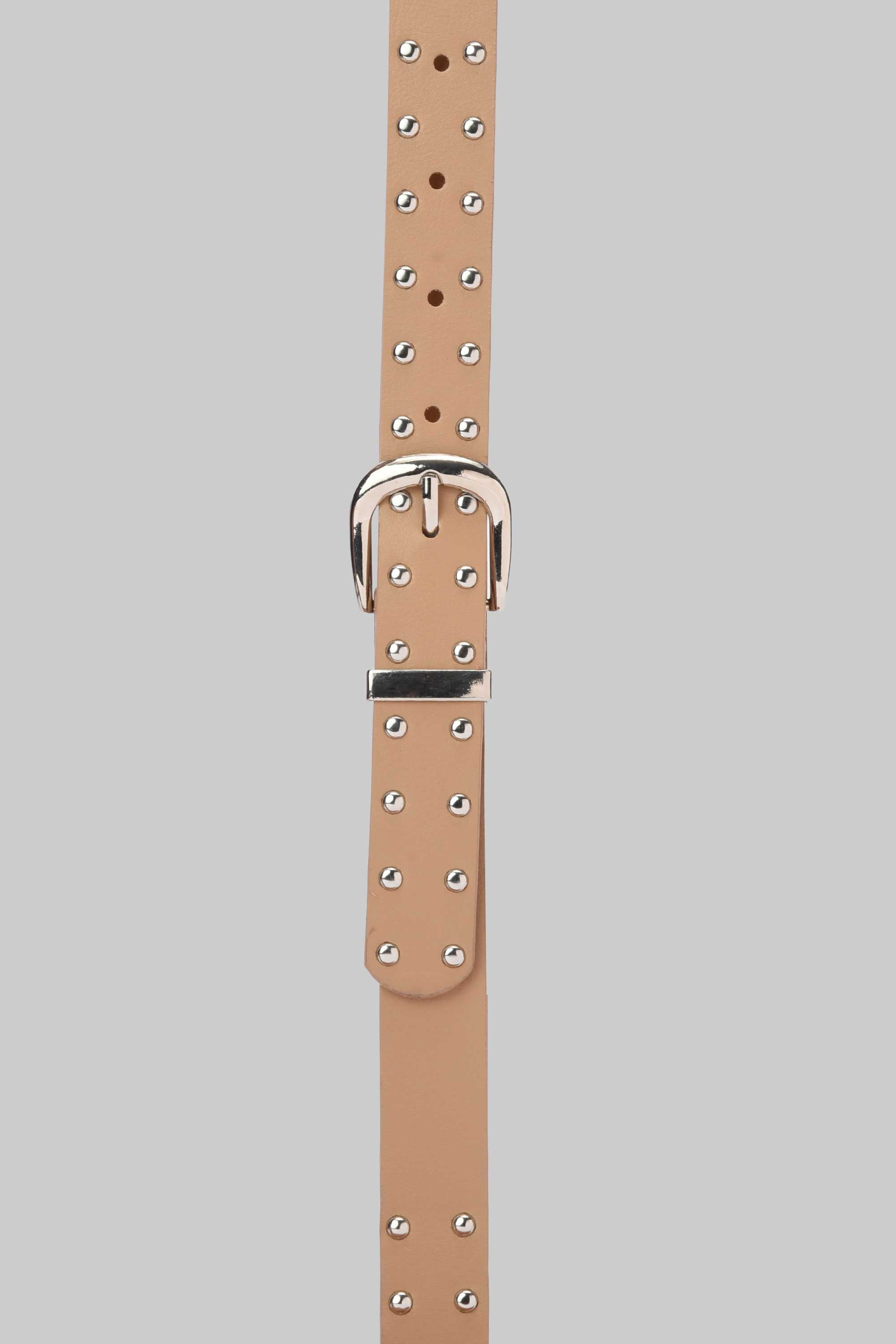 Beige Studded Skinny Belt