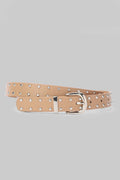 Beige Studded Skinny Belt