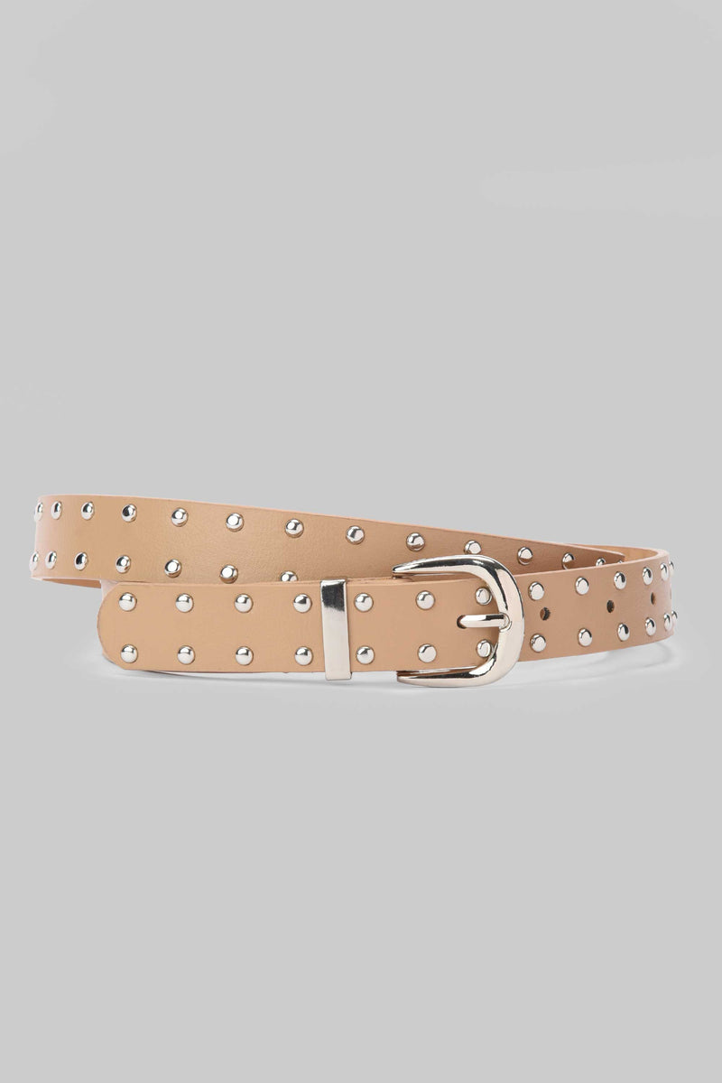 Beige Studded Skinny Belt belt CIZARO - Cizaro Jeans