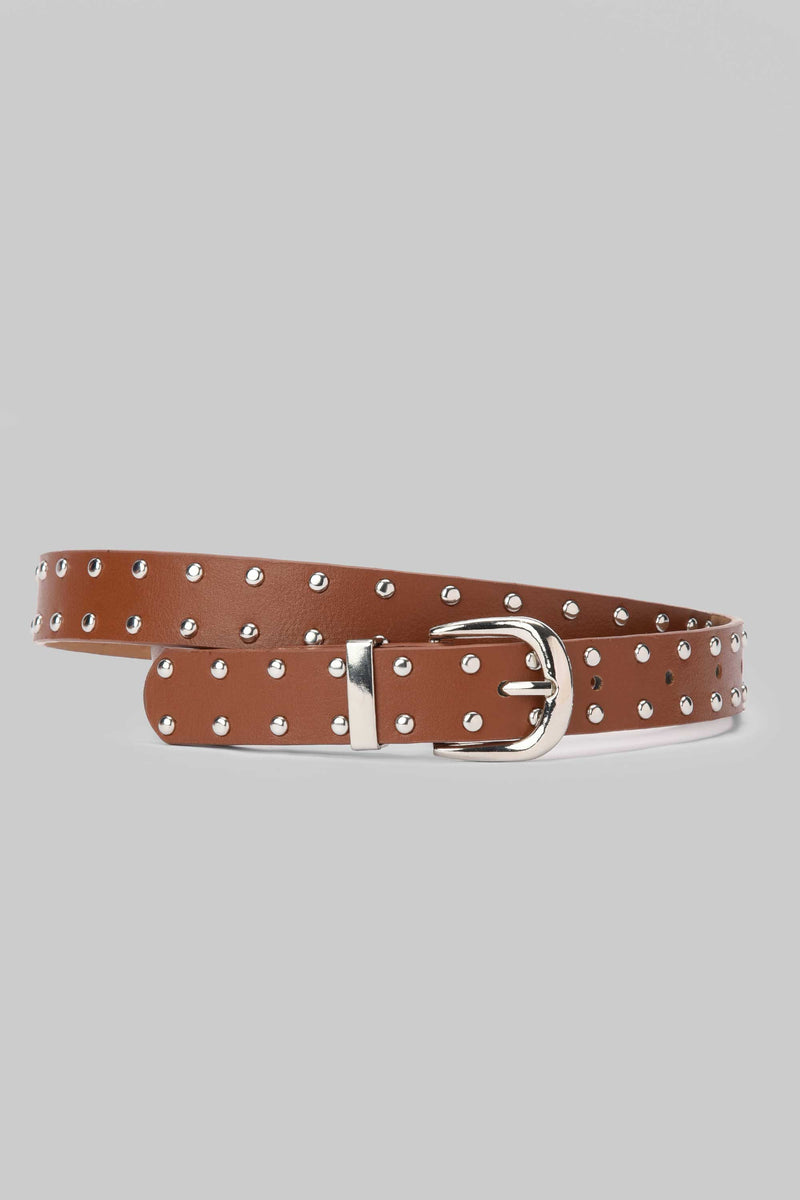 Honey Brown Studded Skinny Belt Belt CIZARO - Cizaro Jeans