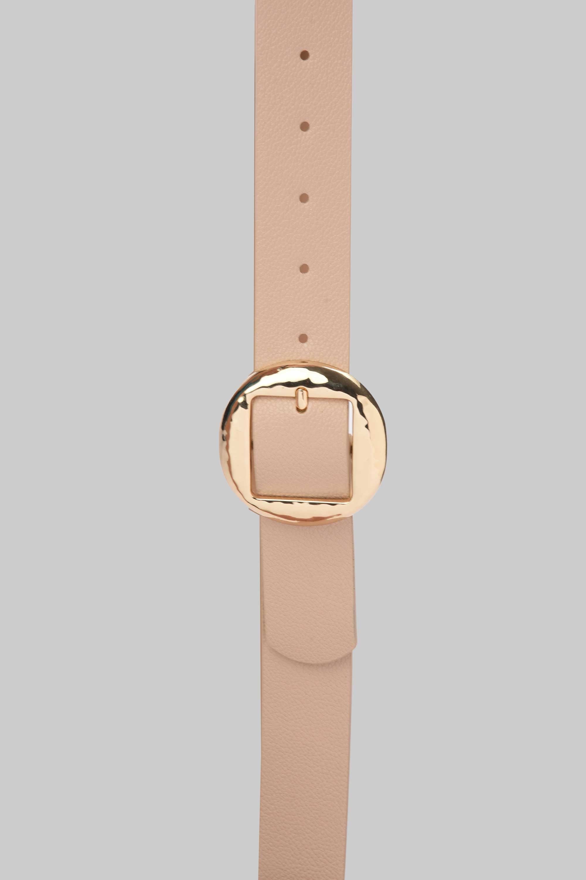 Beige Hammered Circle Buckle Belt