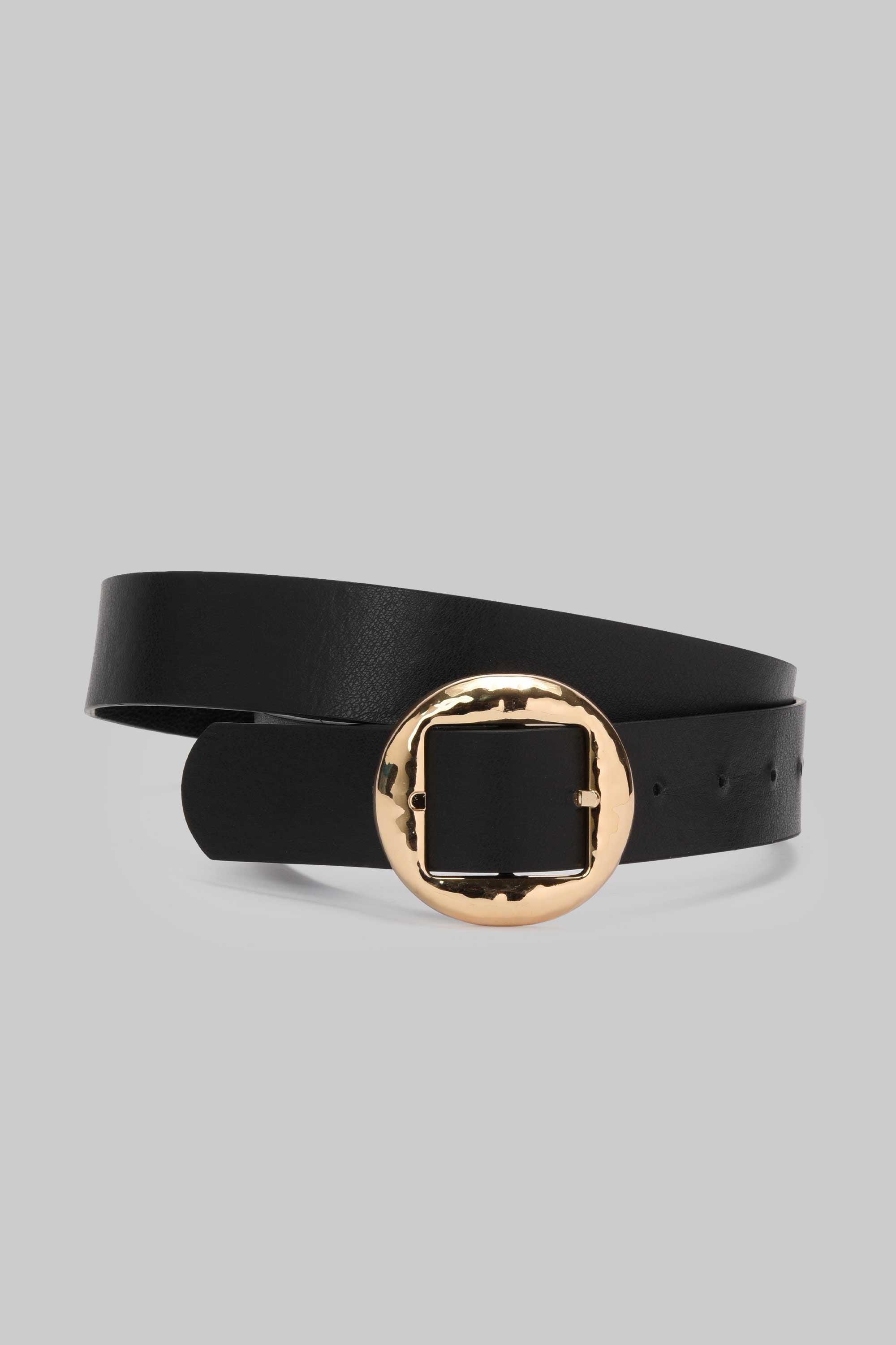 Black Hammered Circle Buckle Belt