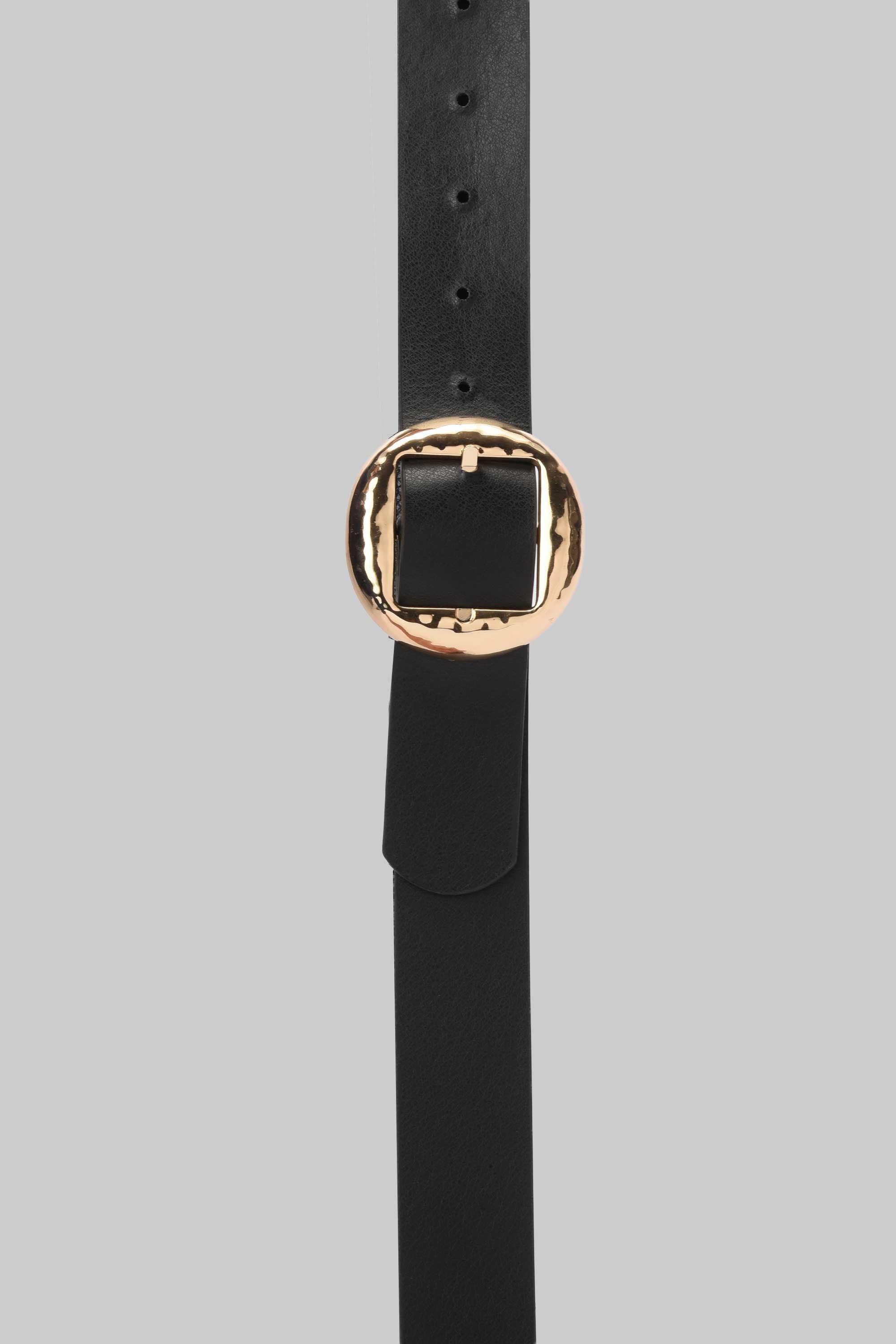 Black Hammered Circle Buckle Belt