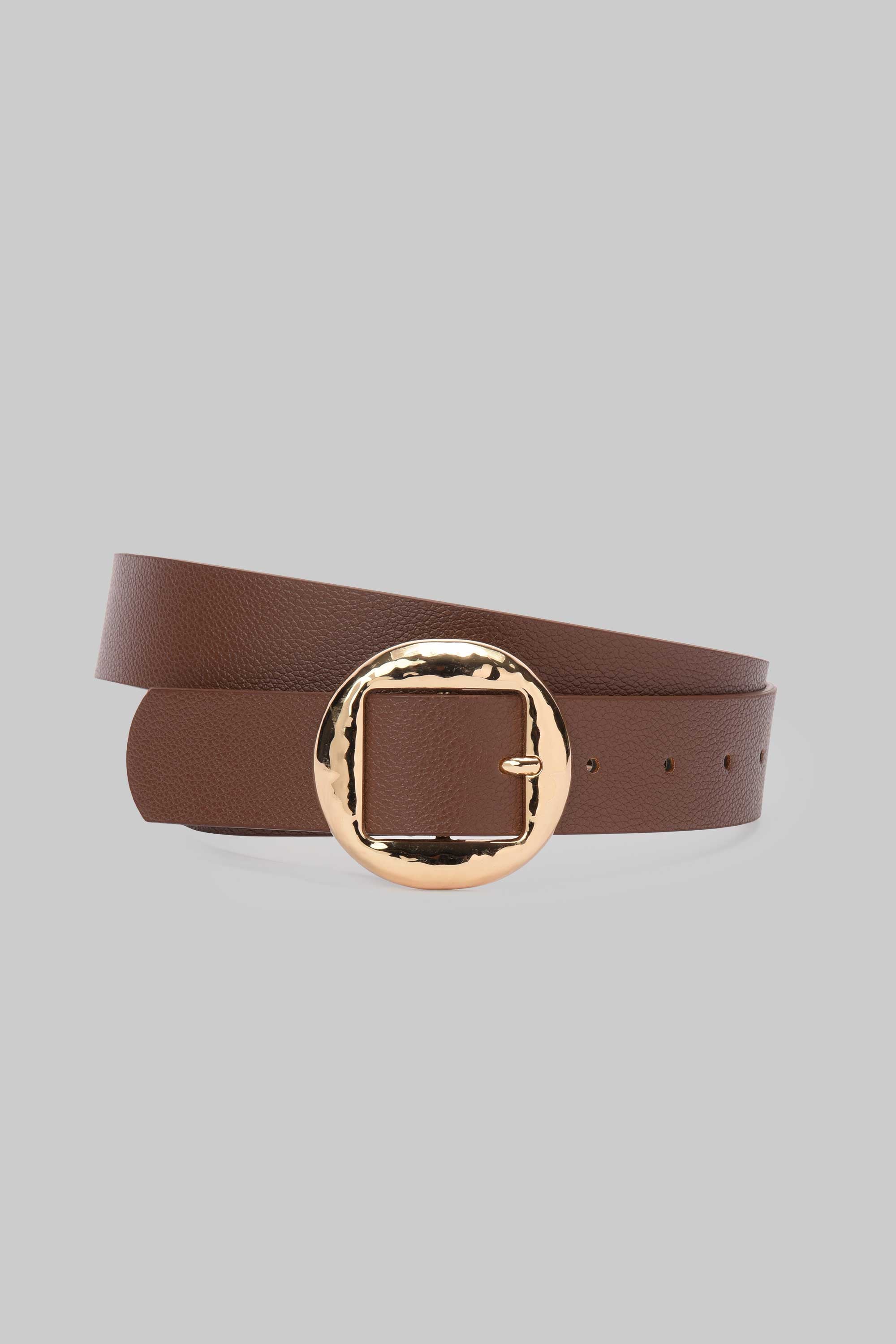 Brown Hammered Circle Buckle Belt