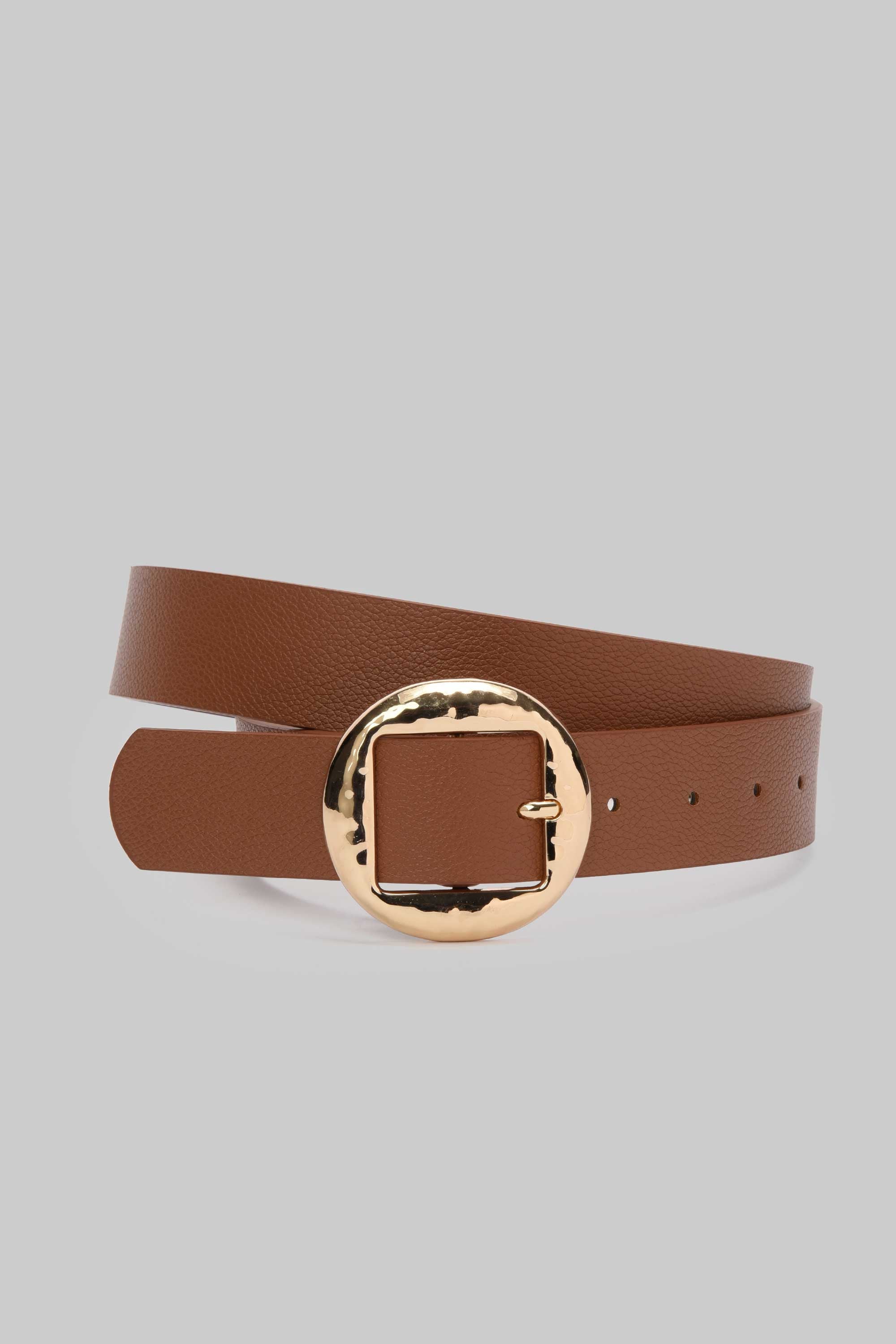 Honey Hammered Circle Buckle Belt