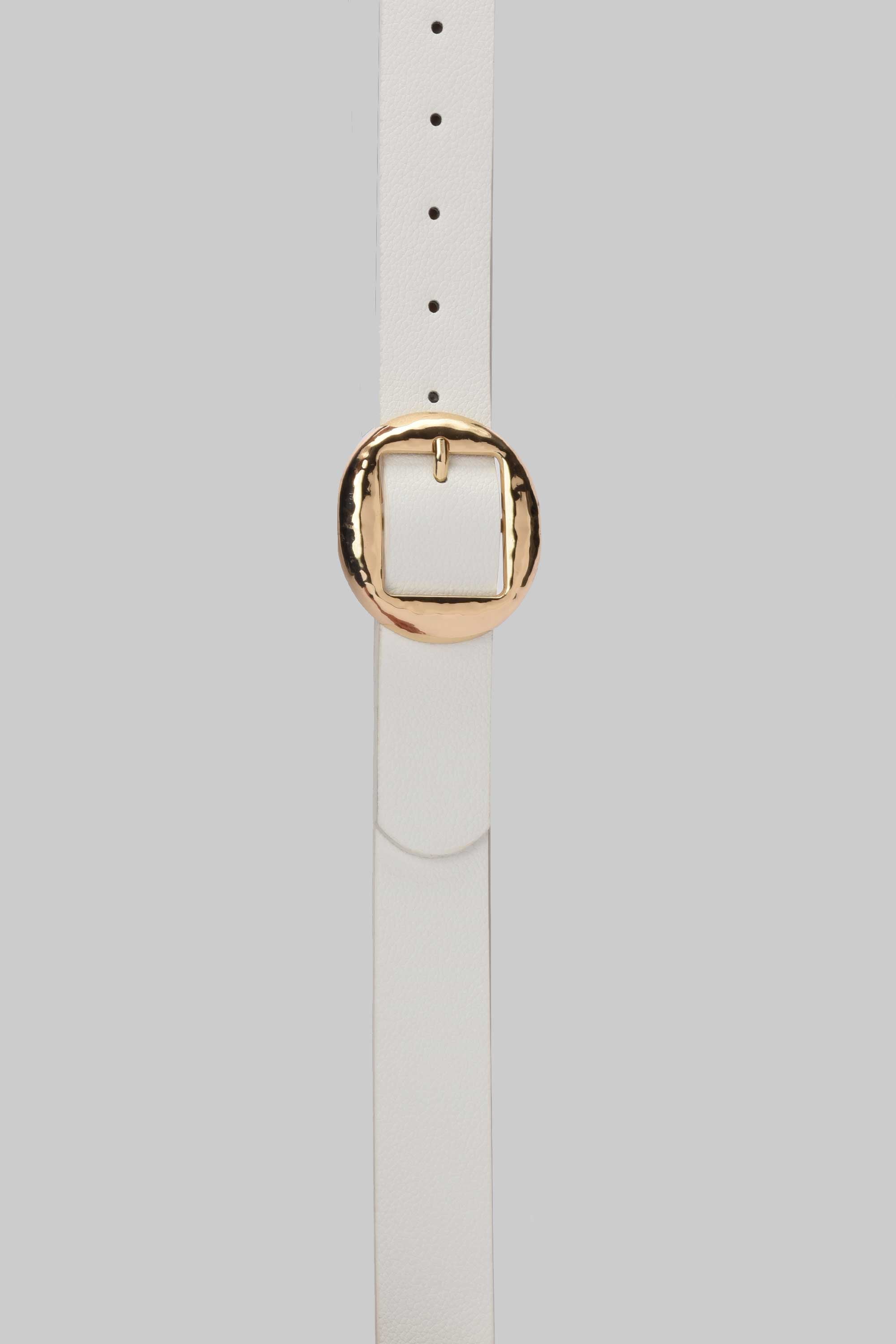 White Hammered Circle Buckle Belt