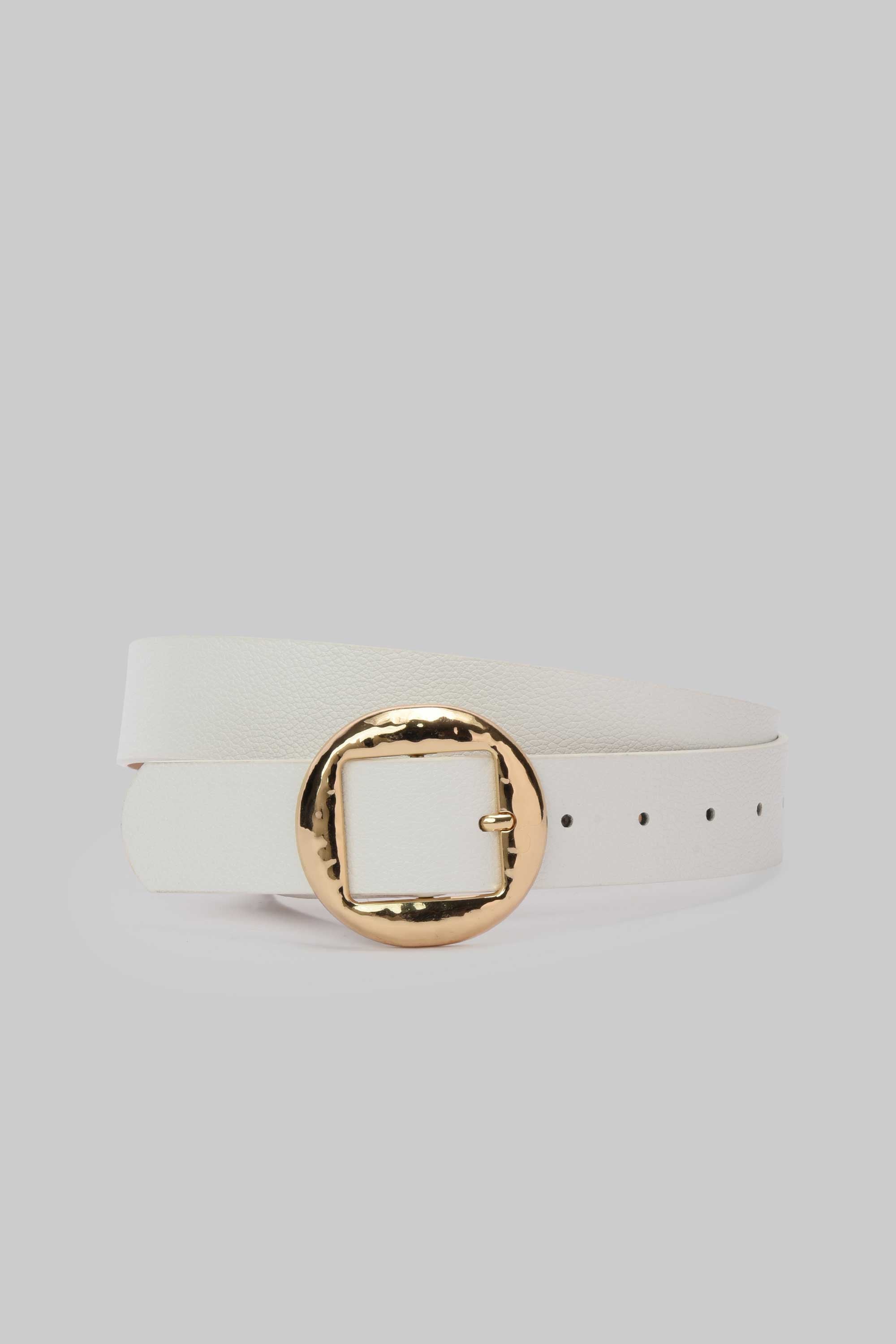 White Hammered Circle Buckle Belt