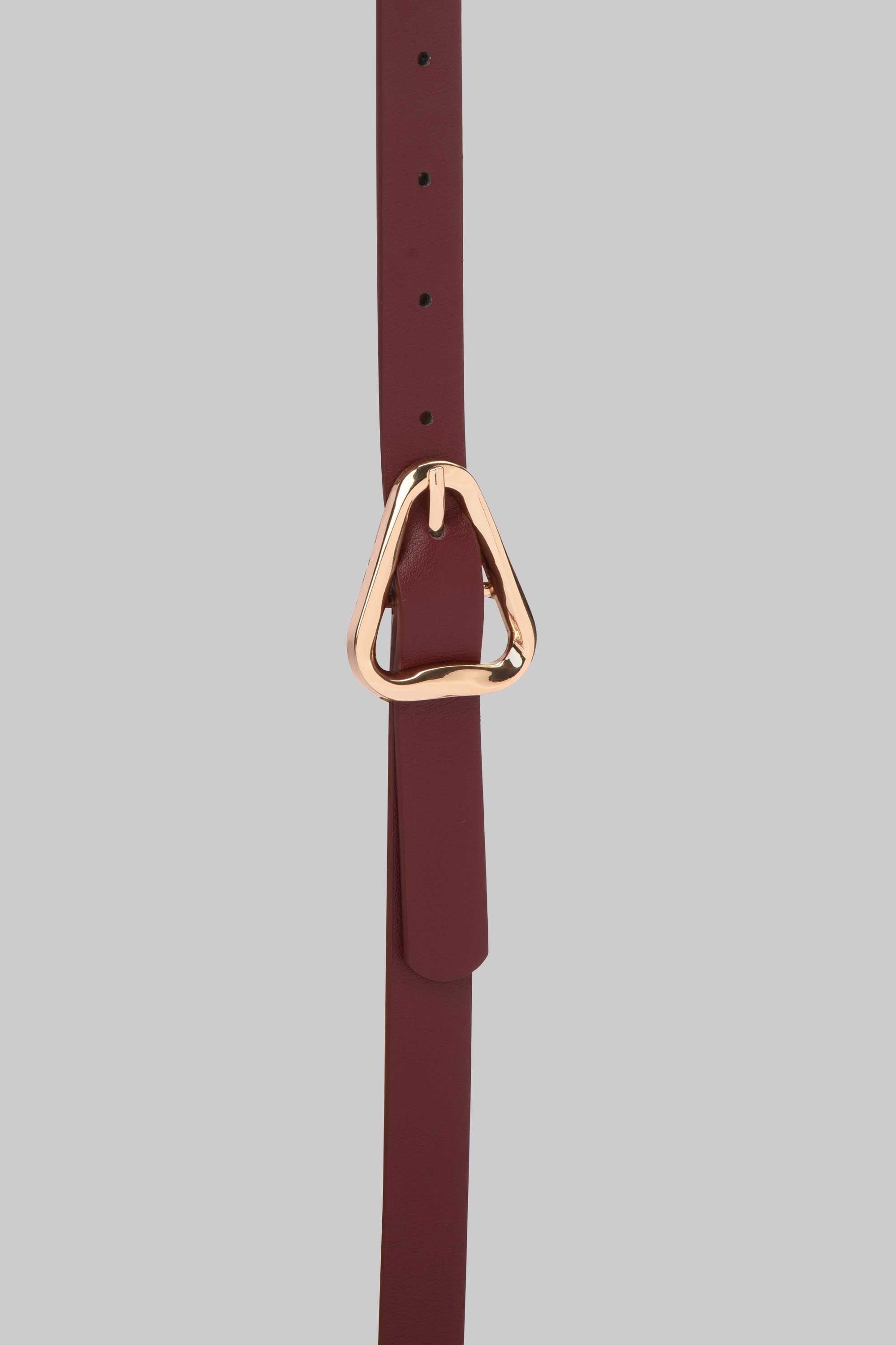 Burgundy Triangle Gold Buckle Skinny Belt Belt CIZARO - Cizaro Jeans