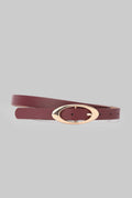 Burgundy Oval Buckle Slim Belt belt CZBELT - Cizaro Jeans