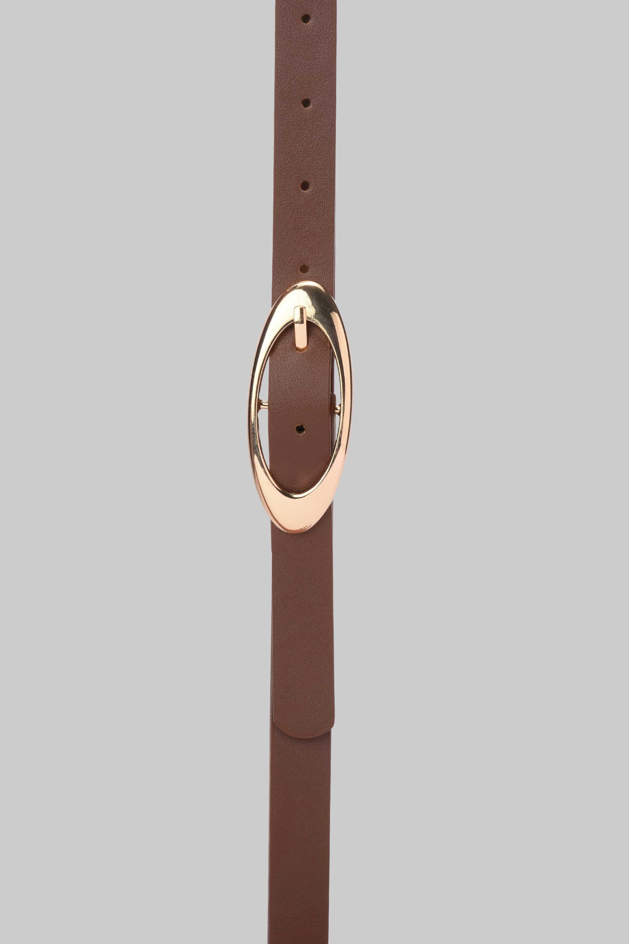 Chocolate Oval Buckle Slim Belt belt CZBELT - Cizaro Jeans