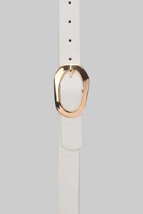 White Organic Oval Buckle Belt belt CIZARO - Cizaro Jeans