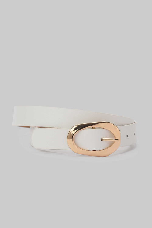 White Organic Oval Buckle Belt belt CIZARO - Cizaro Jeans