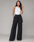 Wrap Waist Wide-Leg Black Linen Pants Linen CIZARO - Cizaro Jeans