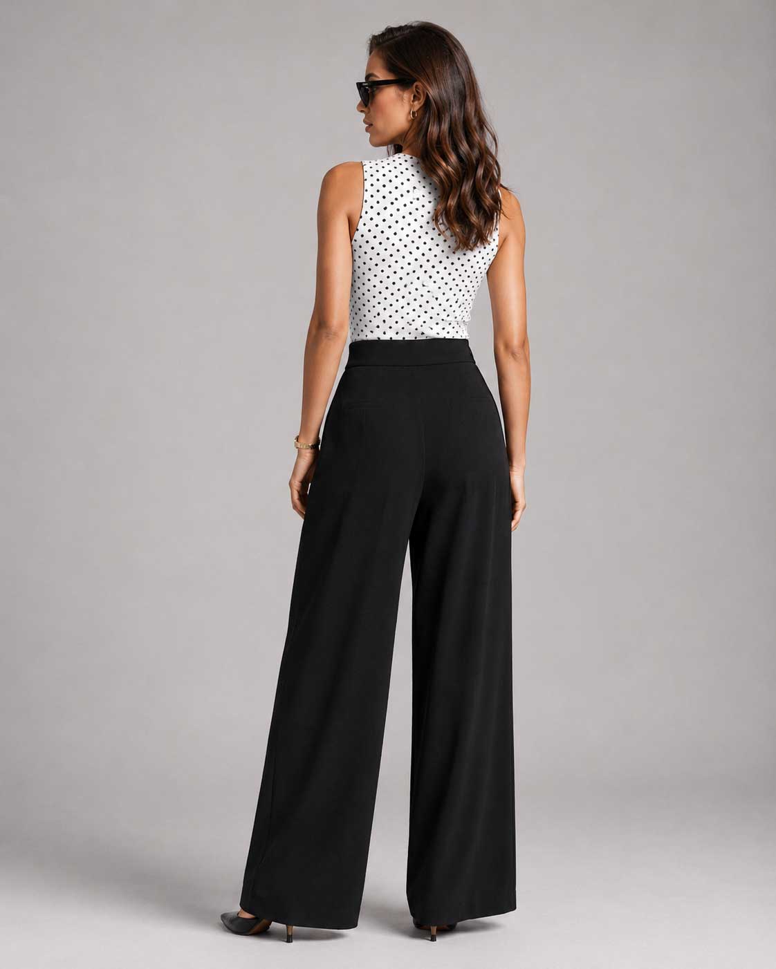 Lace Waist Black Wide Leg Pants Lace CIZARO - Cizaro Jeans