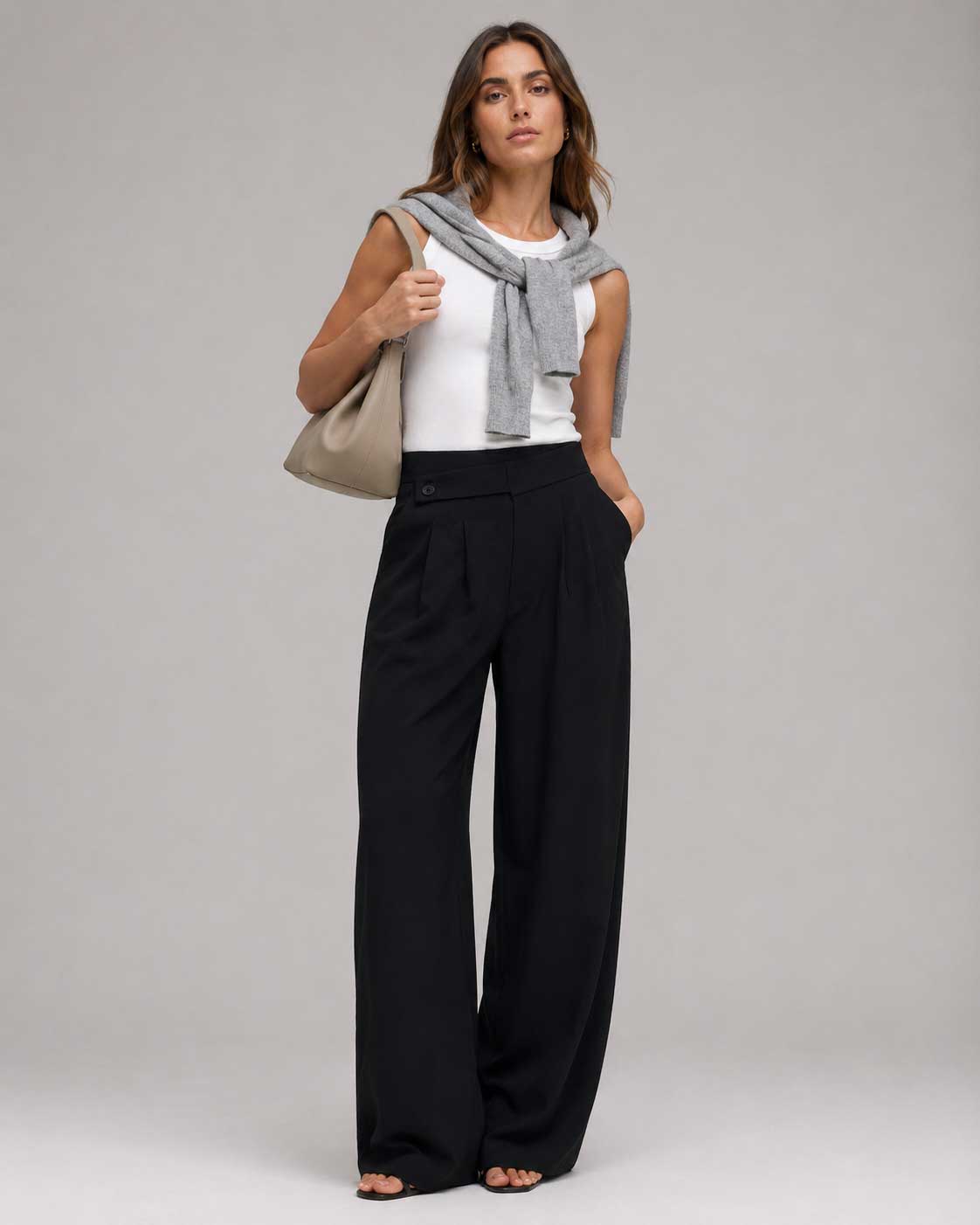 Lace Waist Black Wide Leg Pants Lace CIZARO - Cizaro Jeans