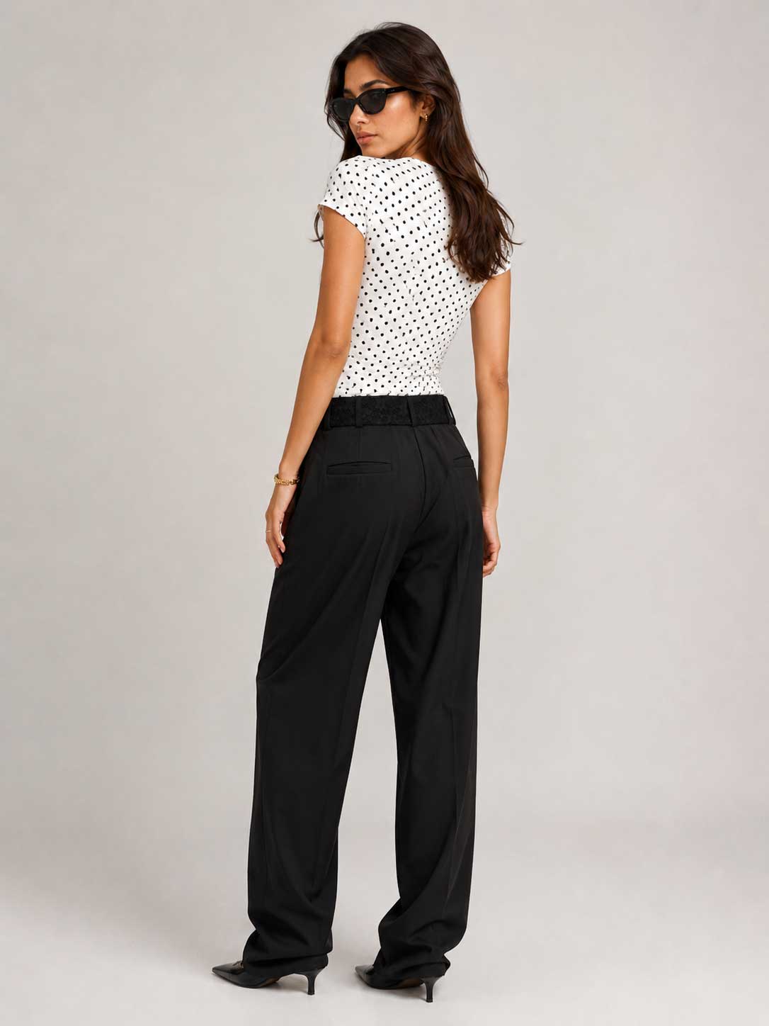 Lace Waist Black Wide Leg Pants Lace CIZARO - Cizaro Jeans