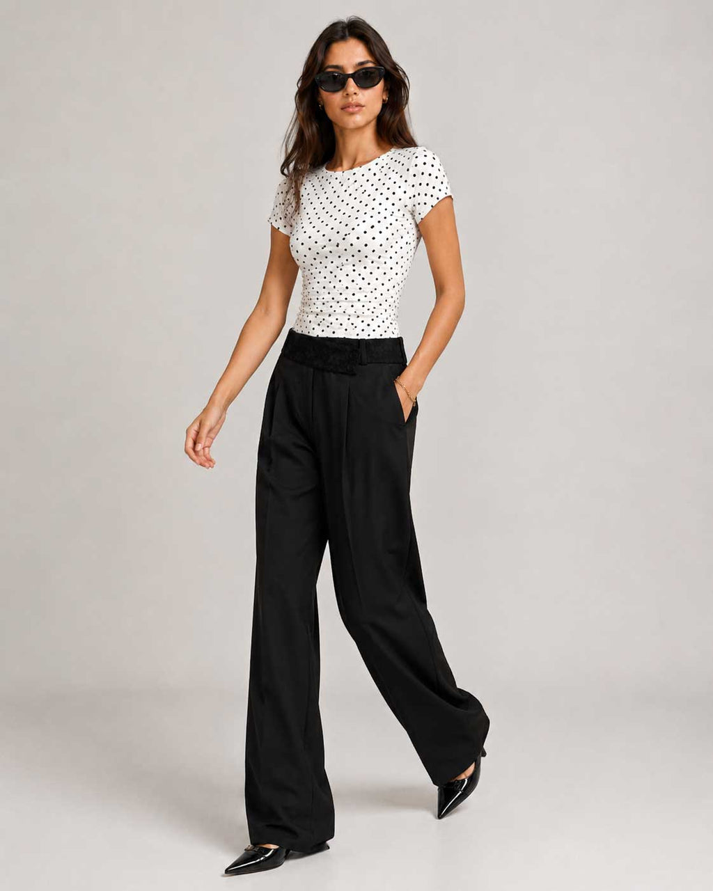 Lace Waist Black Wide Leg Pants Lace CIZARO - Cizaro Jeans