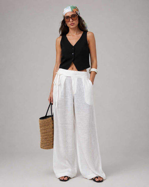 Wide-Leg White Linen Pants