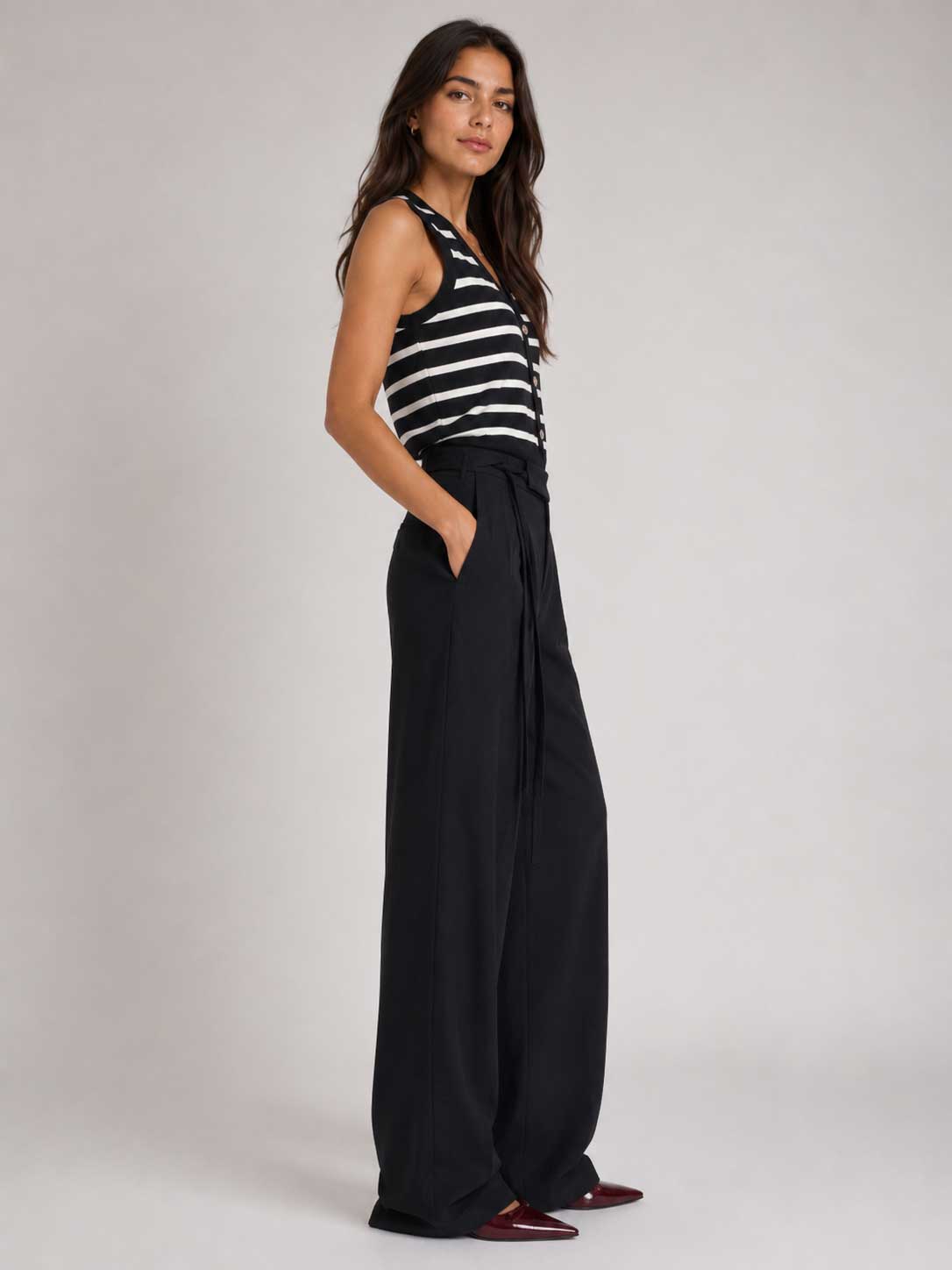 Tailored Wide-Leg Black Pants Wide-leg CIZARO - Cizaro Jeans
