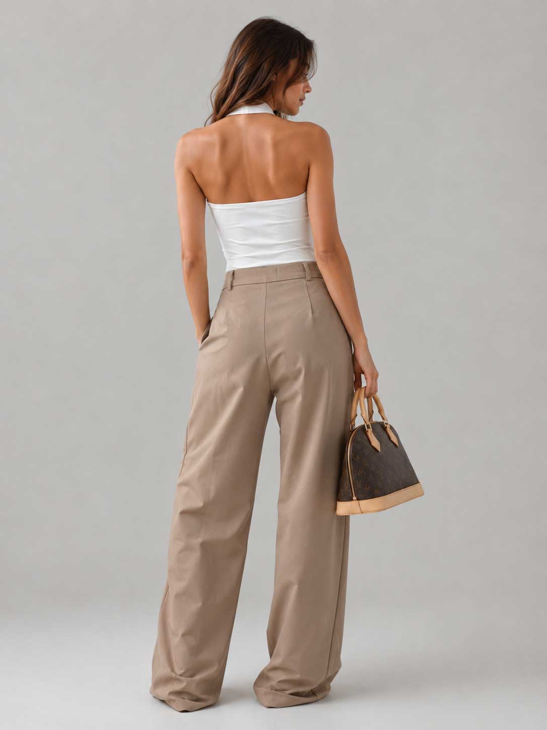 Pleated Wide-Leg Beige Trousers Wideleg CIZARO - Cizaro Jeans