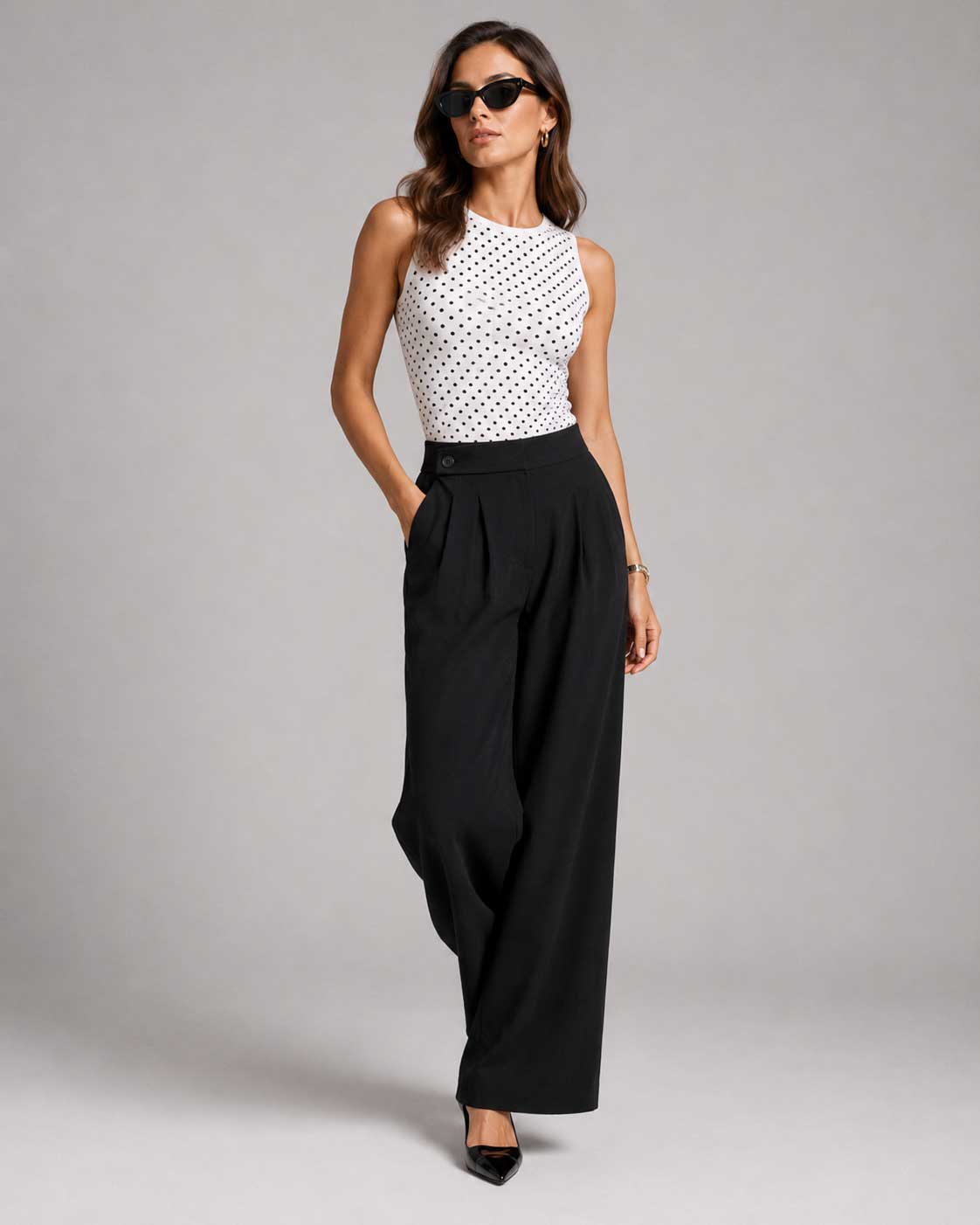 Linen Button-Tab Wide-Leg Trousers – Black Linen pants CIZARO - Cizaro Jeans