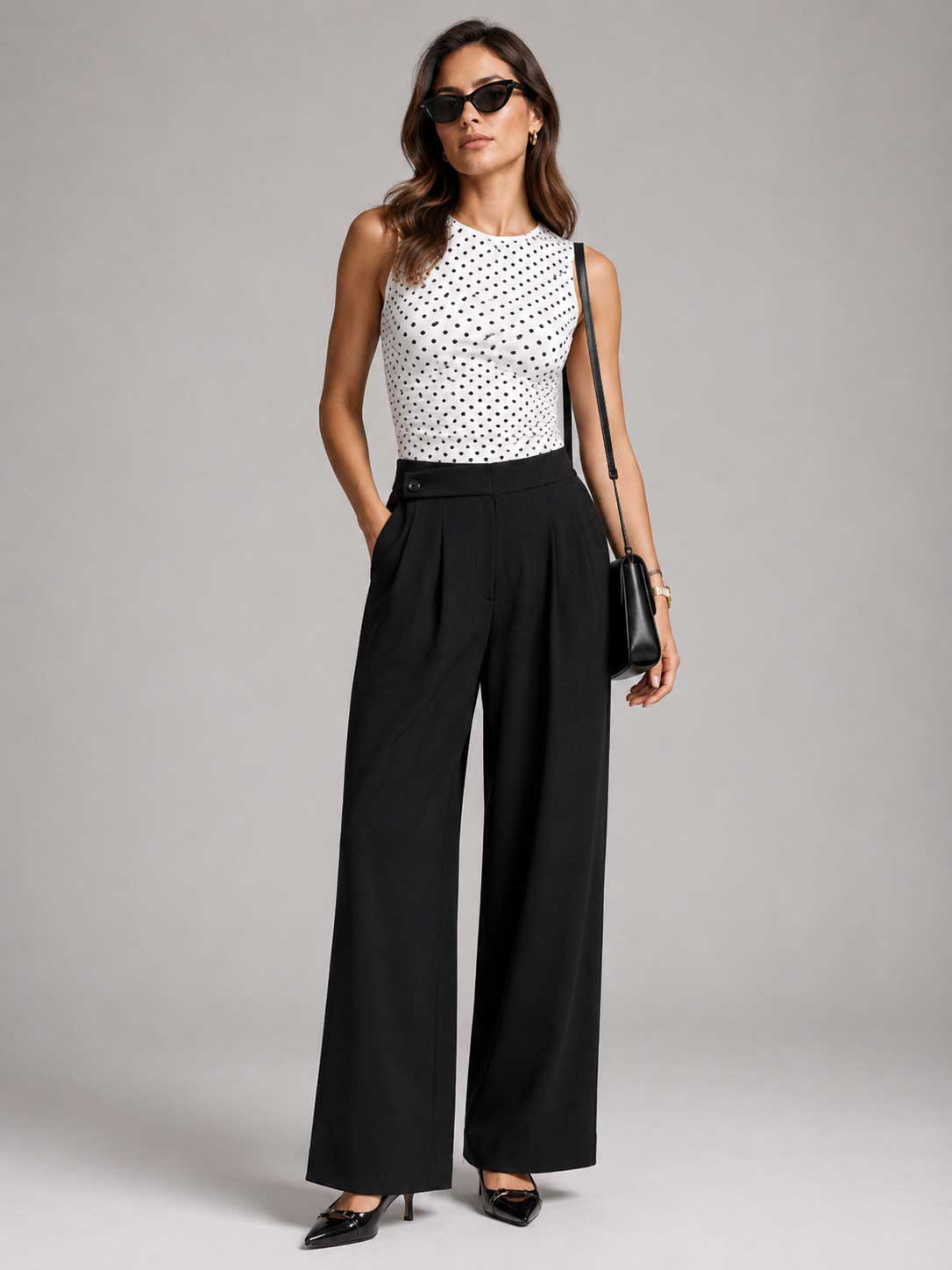 Linen Button-Tab Wide-Leg Trousers – Black Linen pants CIZARO - Cizaro Jeans