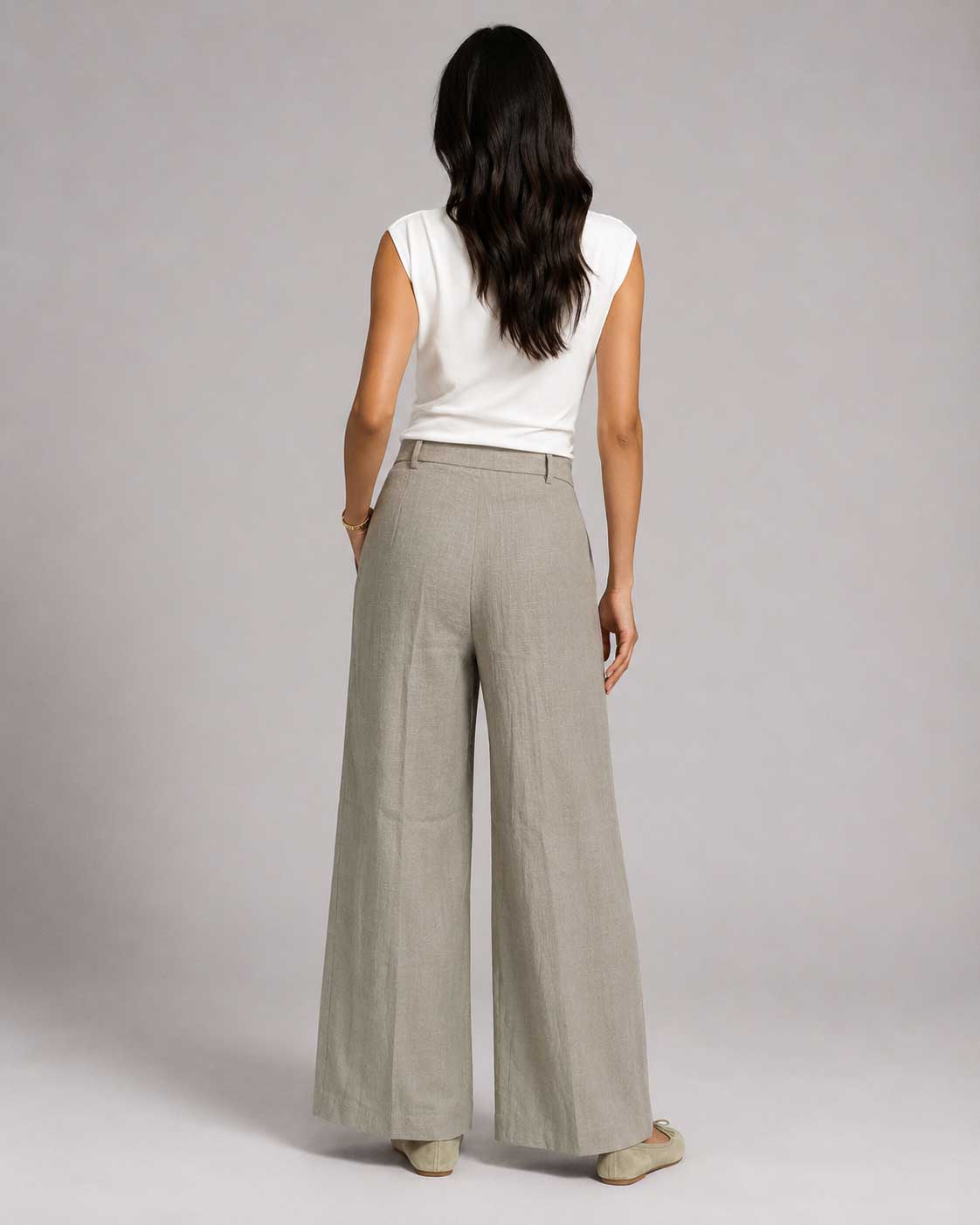 Sand olive Wide Linen Pants Linen CIZARO - Cizaro Jeans