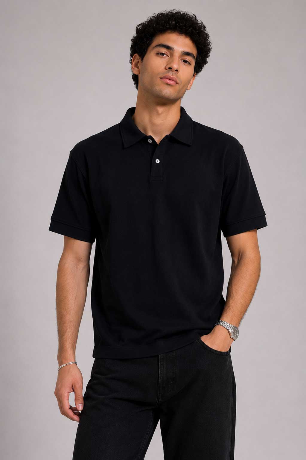 Textured Polo – Black