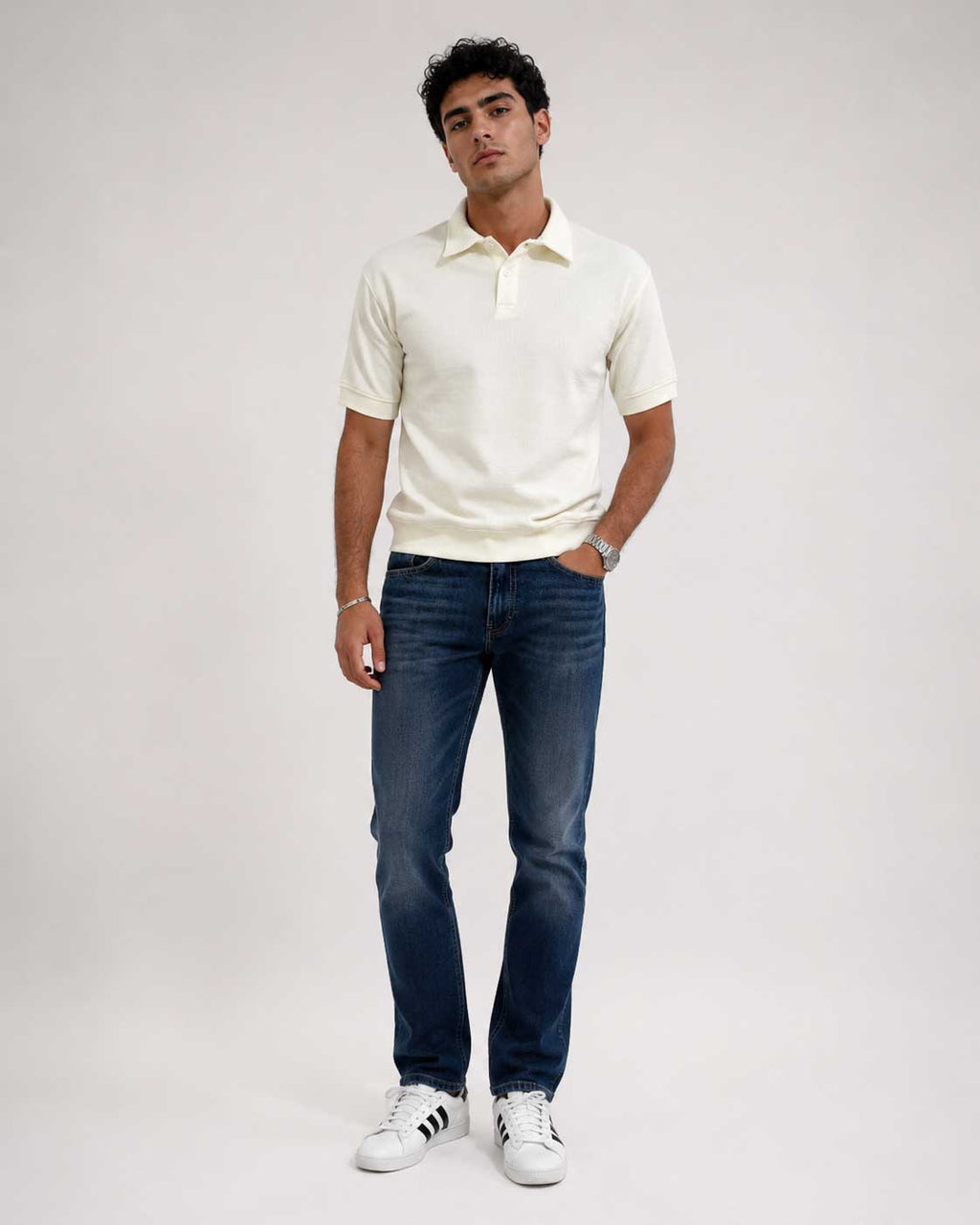 Textured Polo – Off White shirt CIZARO - Cizaro Jeans