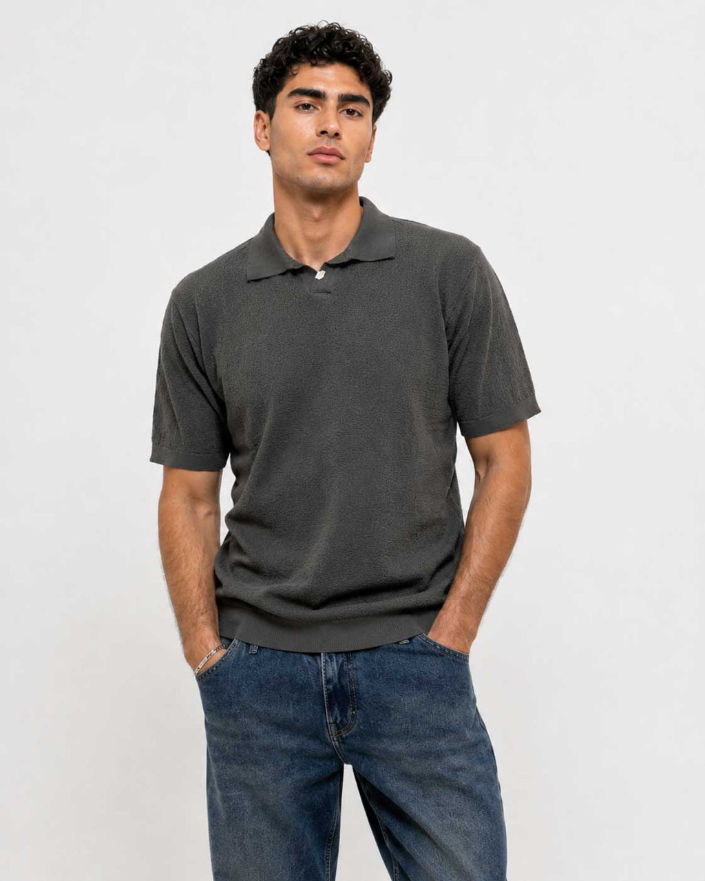 Fine Knit Polo Shirt – Grey shirt CIZARO - Cizaro Jeans