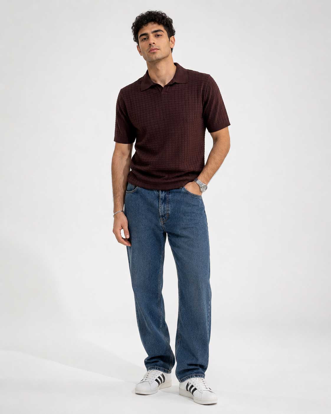 Textured Polo Shirt – Brown shirt CIZARO - Cizaro Jeans