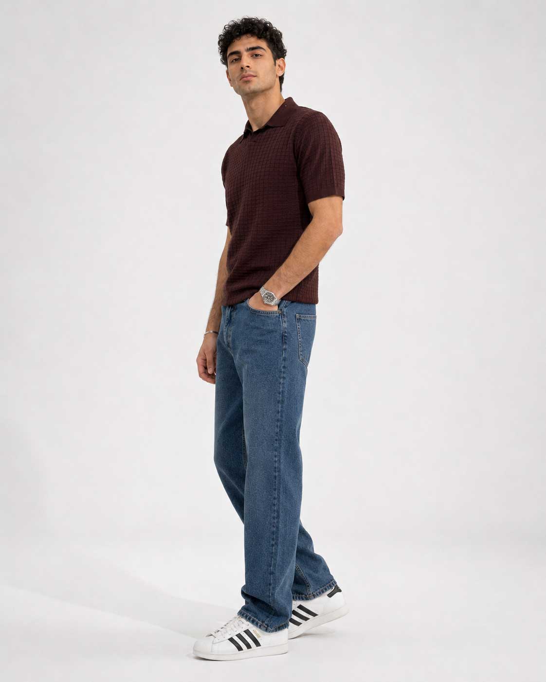 Textured Polo Shirt – Brown shirt CIZARO - Cizaro Jeans
