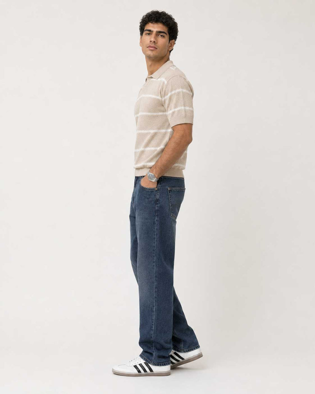 Fine-Knit Striped Polo Shirt – Soft Sand shirt CIZARO - Cizaro Jeans