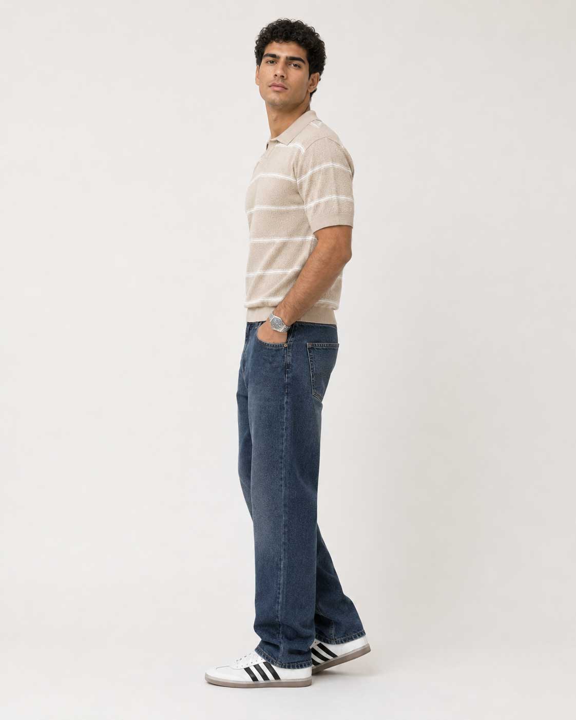 Fine-Knit Striped Polo Shirt – Soft Sand shirt CIZARO - Cizaro Jeans