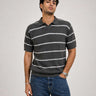 Fine-Knit Striped Polo Shirt – Grey