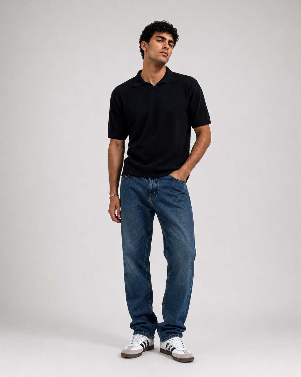 Fine Knit Polo Shirt – Black