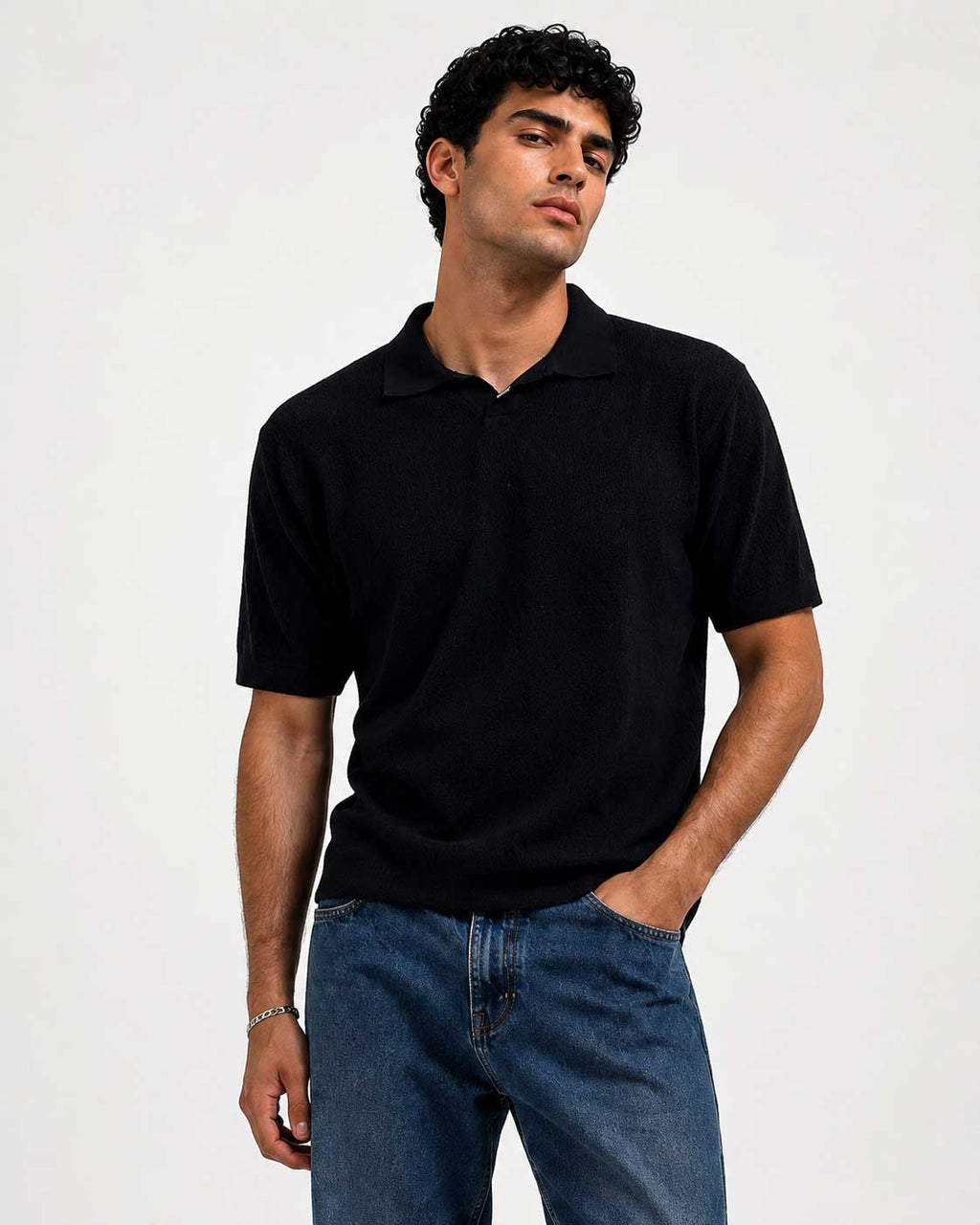 Fine Knit Polo Shirt – Black