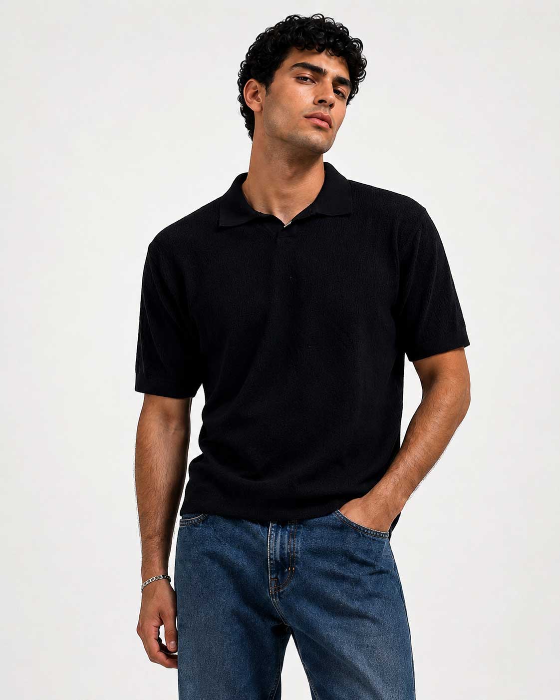 Fine Knit Polo Shirt – Black