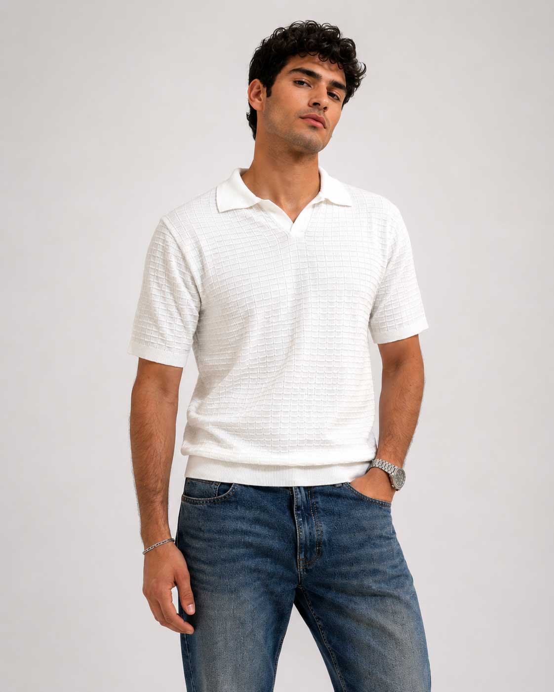 Textured Polo Shirt – White