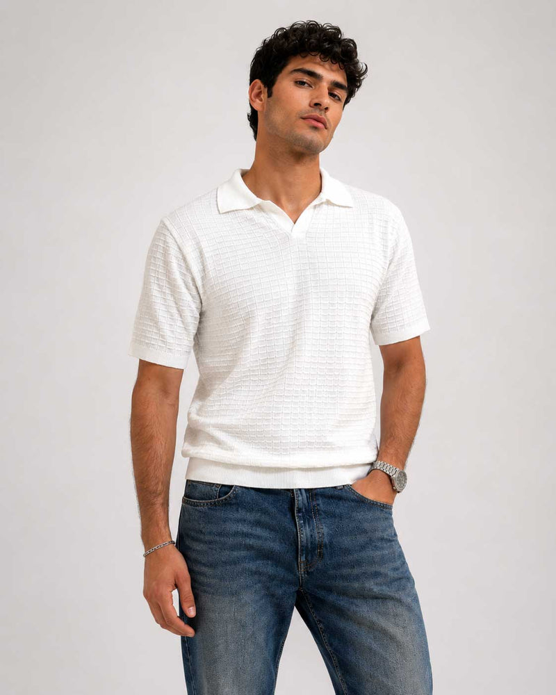 Textured Polo Shirt – White shirt CIZARO - Cizaro Jeans