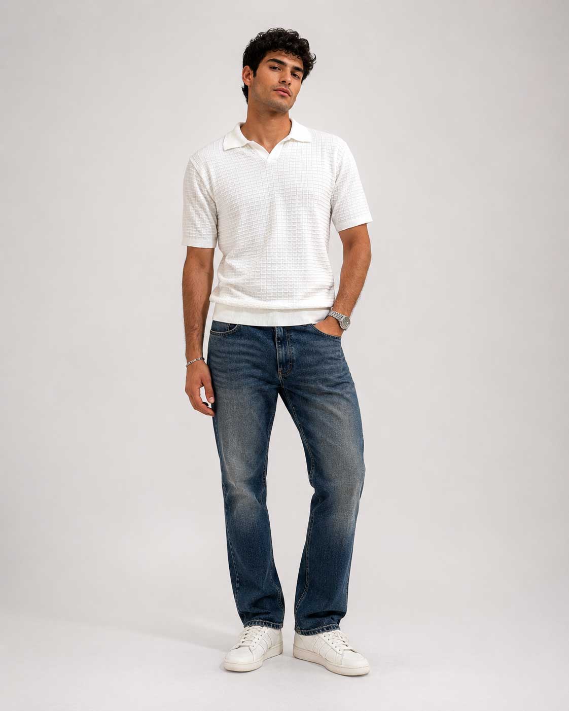Textured Polo Shirt – White