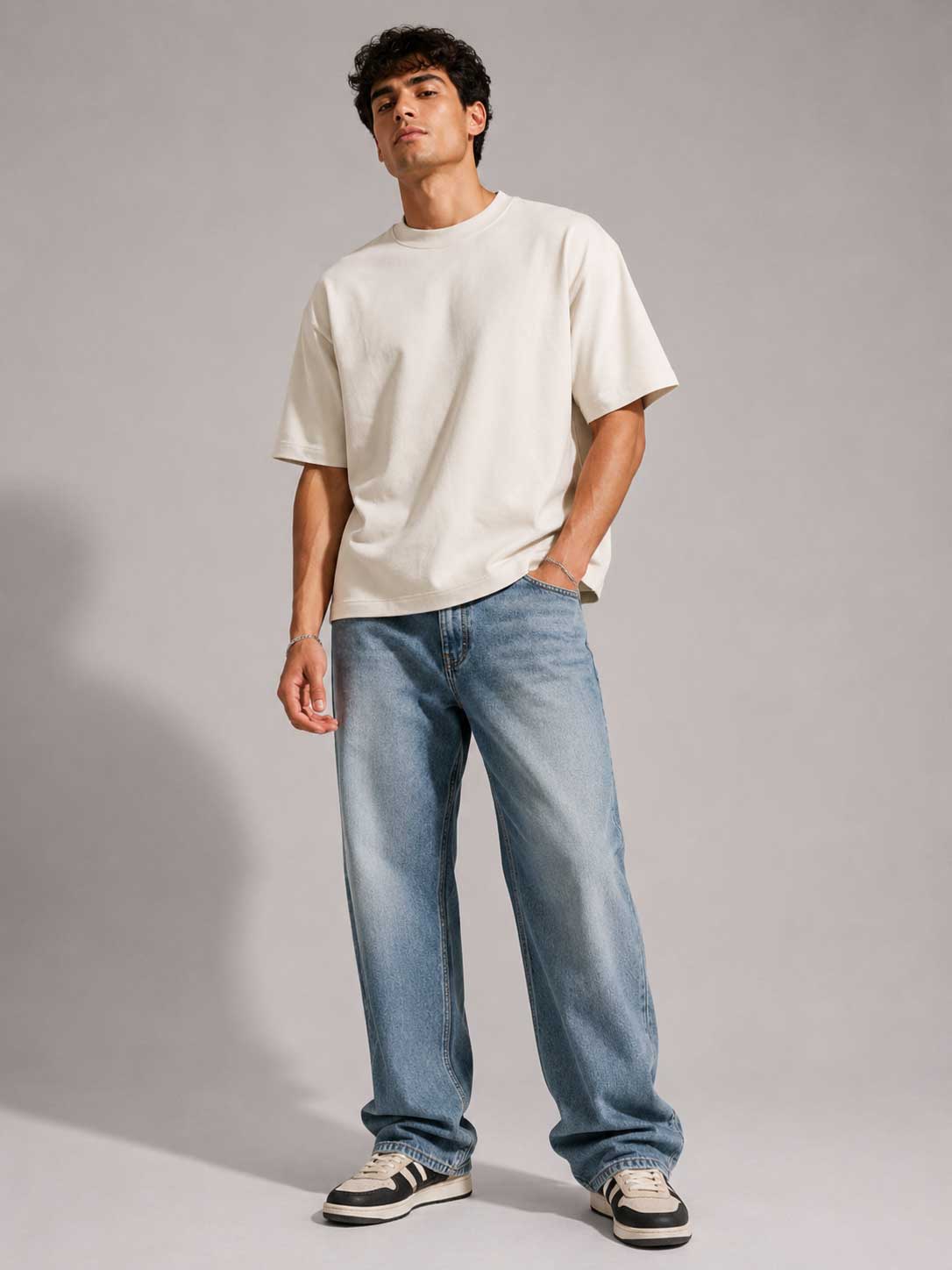 Oversized T-Shirt with Side Slits – Off White