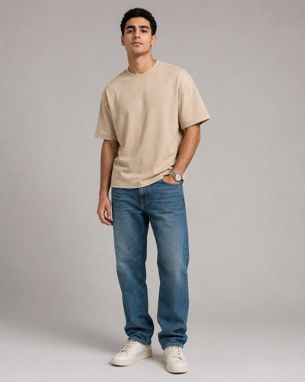 Relaxed Fit T-Shirt – Soft Sand T-shirt CIZARO - Cizaro Jeans